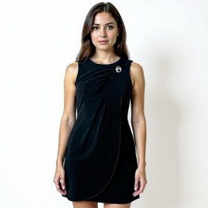 Joseph Ribkoff Black Dress Button Sleeveless Short Mini Size 10 Faux Wrap Stretc